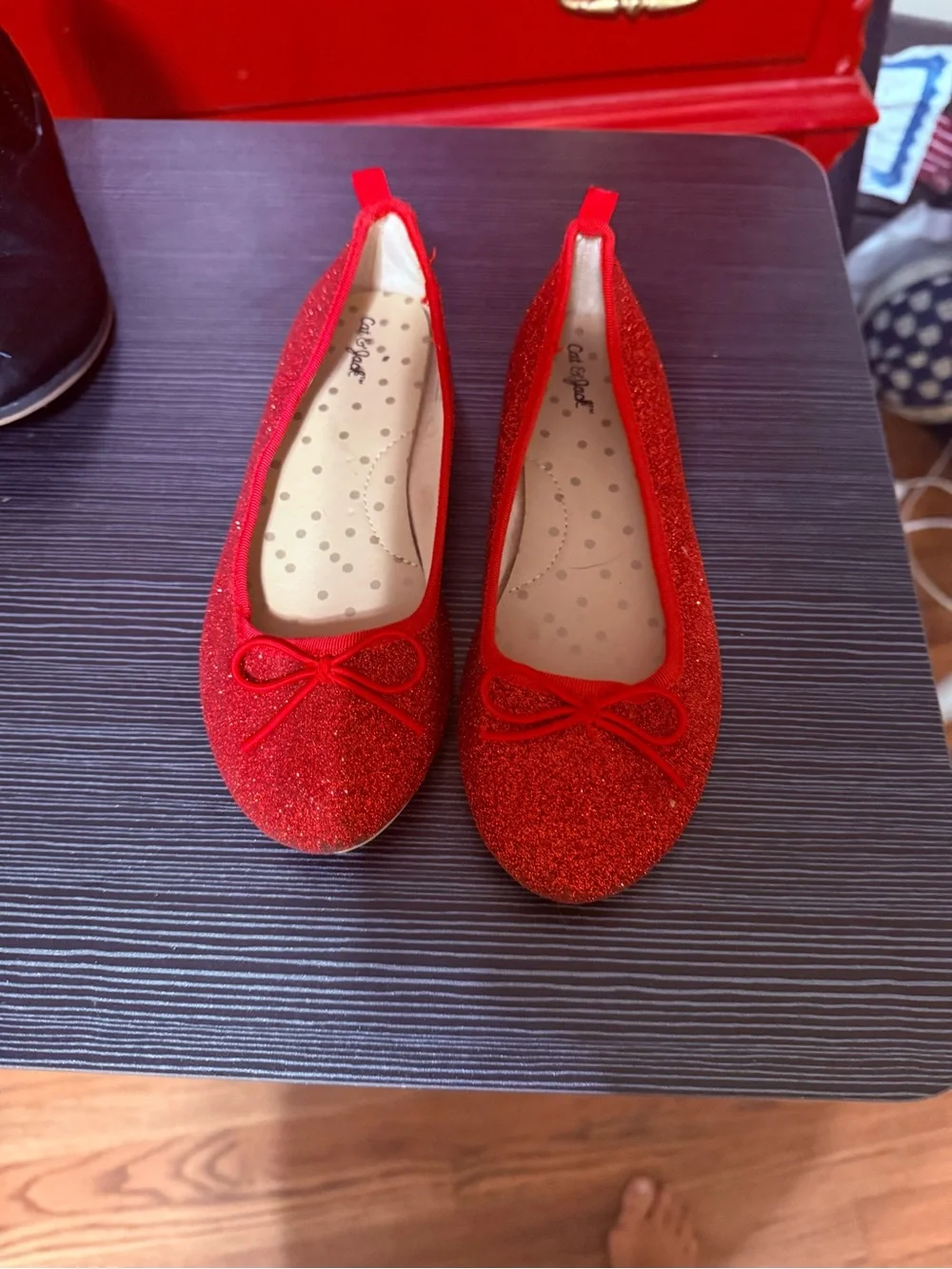 Girls glitter red ballet flats size 3